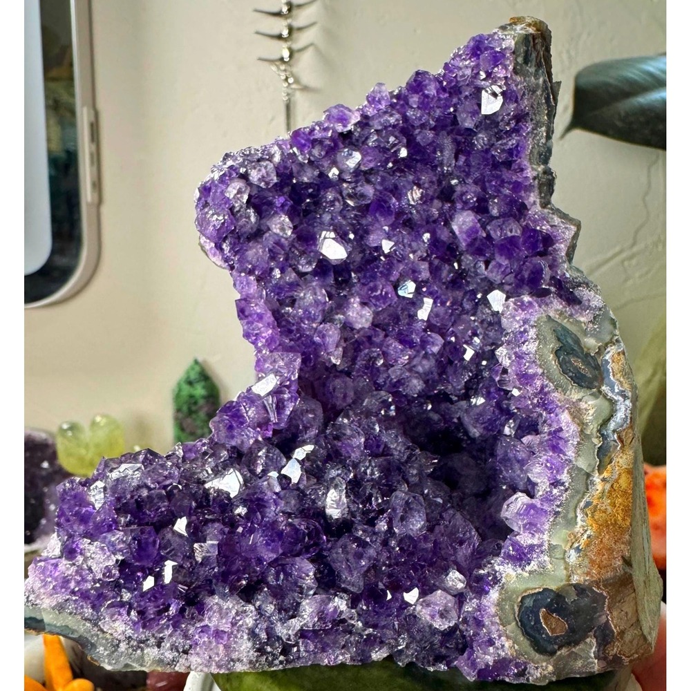 Natural Uraguayan Amethyst Geode Cluster with Druzy - Flat Cut Bottom
